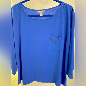 White Stag XXL women’s 3/4 sleeve royal blue blouse. One breast pocket w/sequins